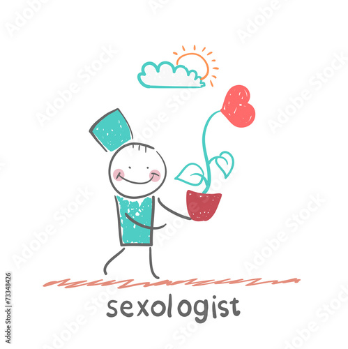 Sexologist  is holding a flower with a heart