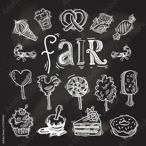 Sweets sketch icon set chalkboard