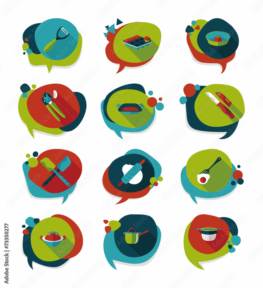 Kitchenware badge flat banner design background set, eps10 Stock Vector