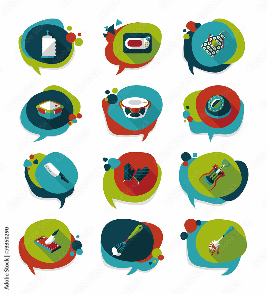 Kitchenware badge flat banner design background set, eps10 Stock Vector