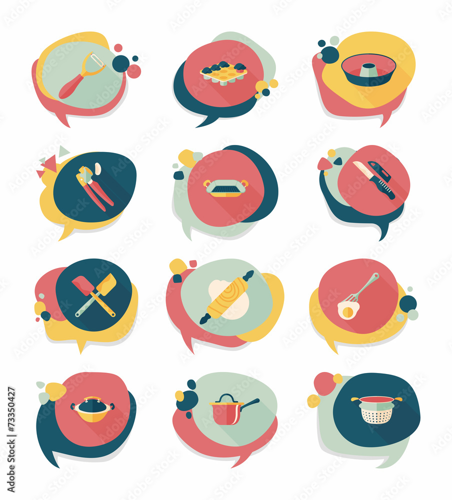 Kitchenware badge flat banner design background set, eps10 Kitchenware badge flat banner design background set, eps10