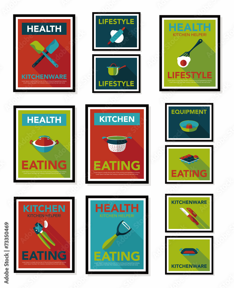 Kitchenware poster flat banner design flat background set, eps10 Kitchenware poster flat banner design flat background set, eps10
