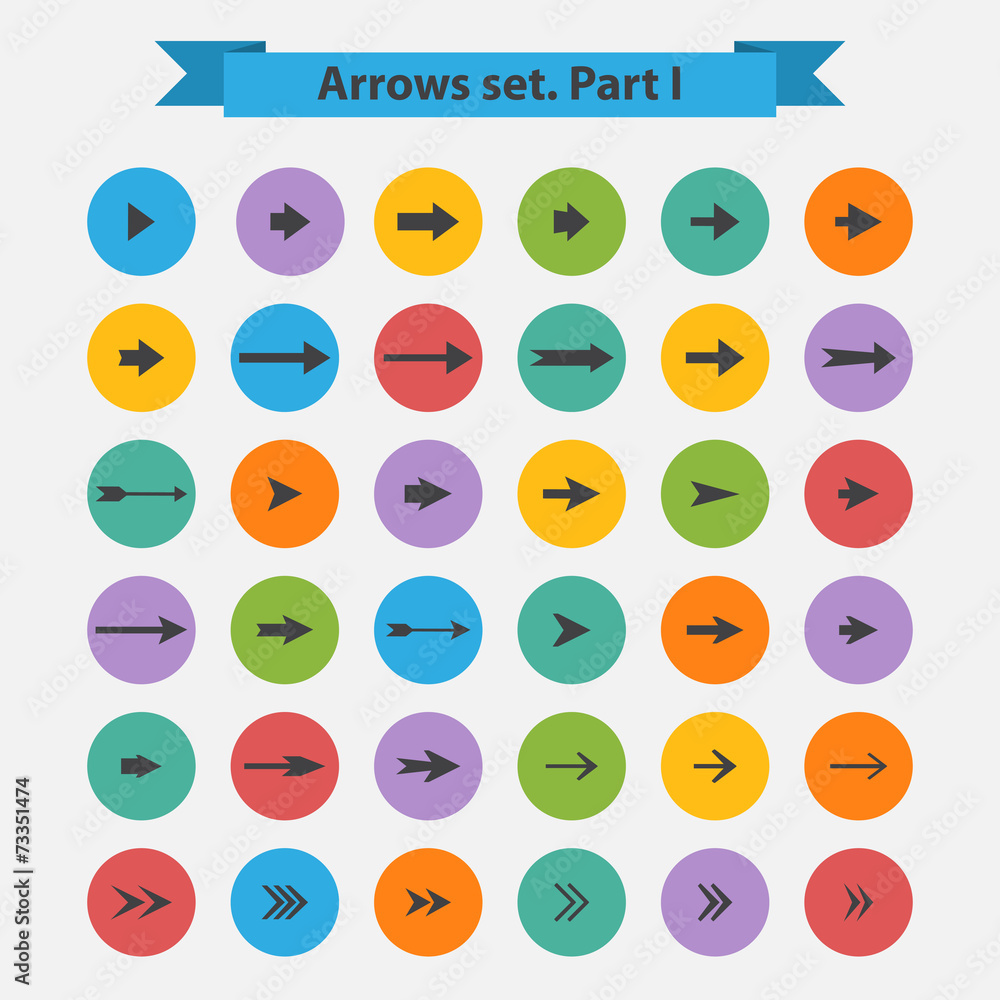 Big black set arrows on a color circle in flat style Big black set arrows on a color circle in flat style