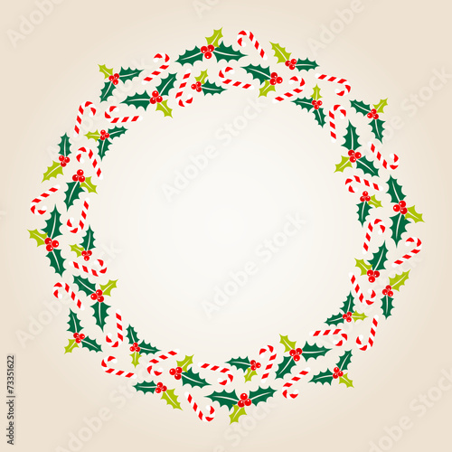 Christmas Wreath Holly Candy Canes Beige