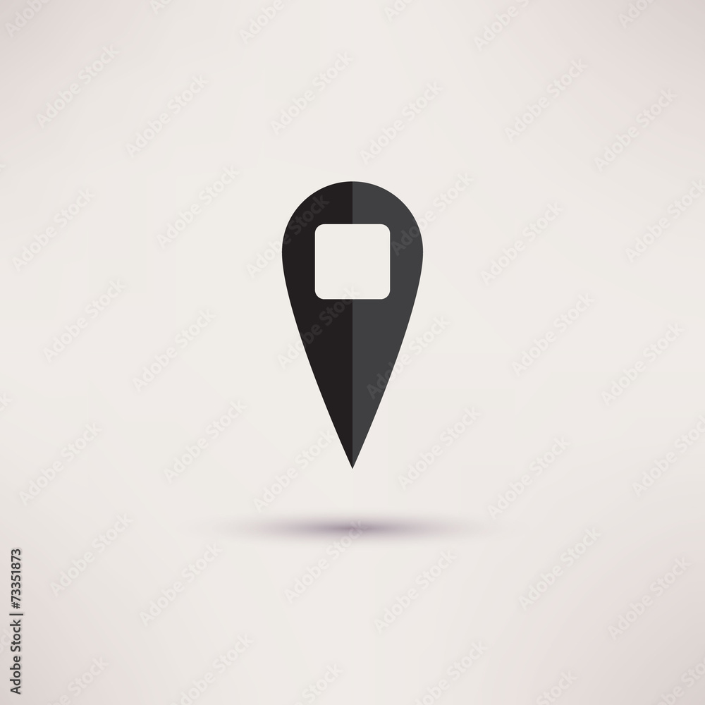 Navigation icon black marker on the map. Flat character style.