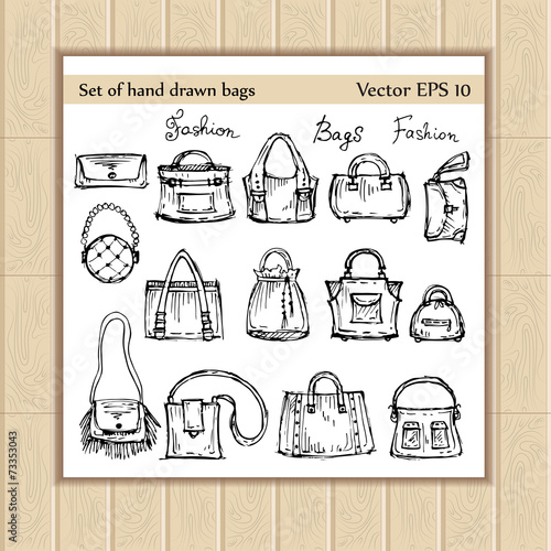 Vector set of hand drawn and fashionable bags