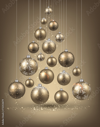 Christmas tree with golden christmas balls.