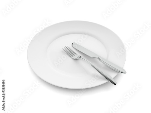 Empty dinner plate  knife and fork