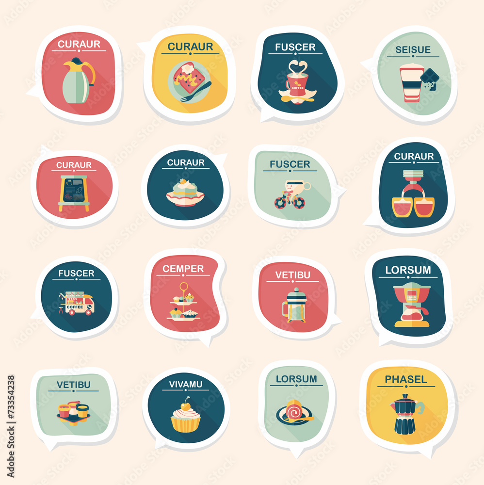 Coffee bubble speech flat banner design flat background set, eps Coffee bubble speech flat banner design flat background set, eps