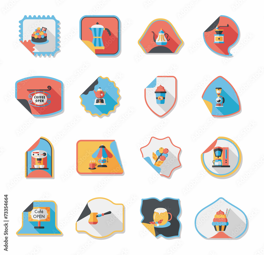 Coffee sticker flat banner background set, eps10 Coffee sticker flat banner background set, eps10