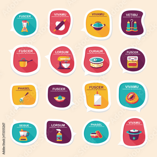 Kitchenware bubble speech flat banner design background set, eps