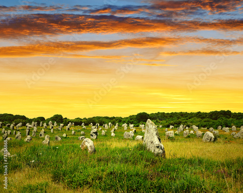 Megalithic monuments menhirs in Carnac,Brittany, France