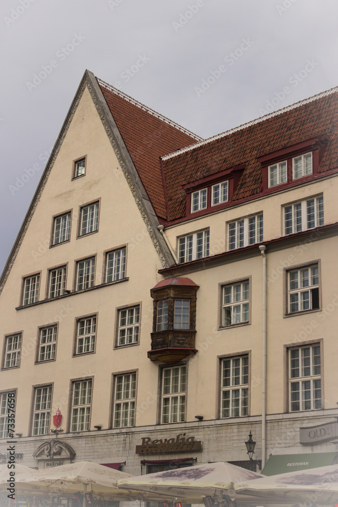 The only balcony on the facade of the central square of Tallinn The only balcony on the facade of the central square of Tallinn