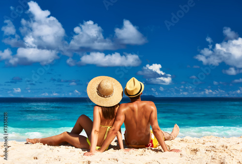 Couple on a beach at Seychelles photo