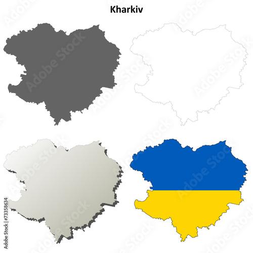 Kharkiv blank outline map set