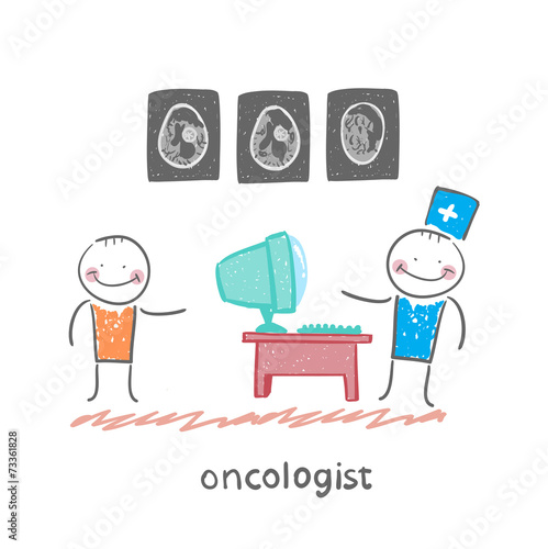 oncologist shows the x-ray images of the patient