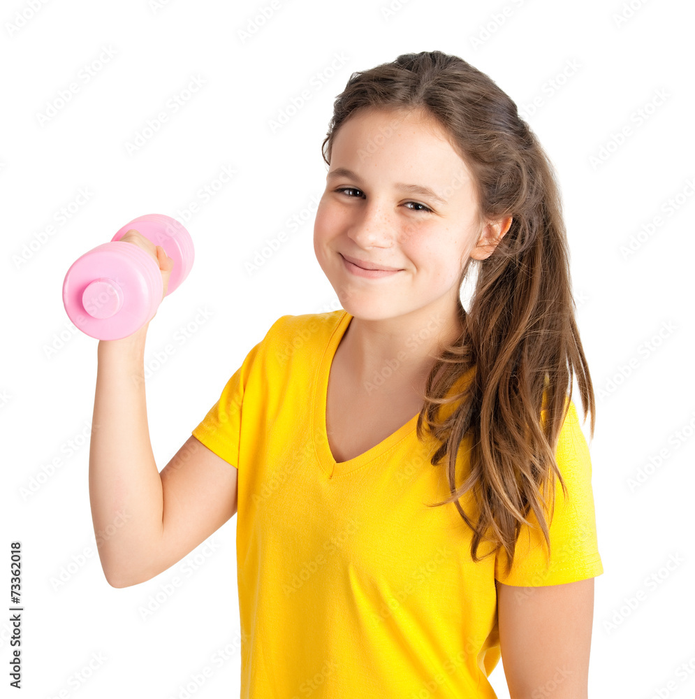girl exercising with dumbbell girl exercising with dumbbell