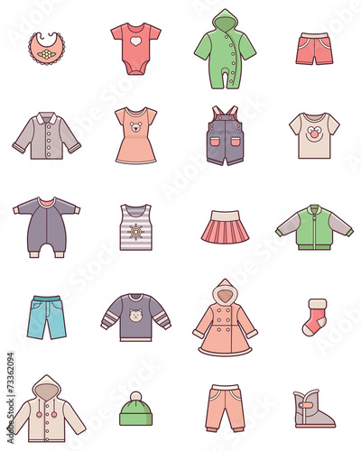 Baby clothes icon set