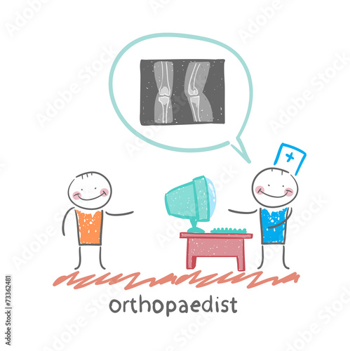 orthopaedist tells the patient about an x-ray