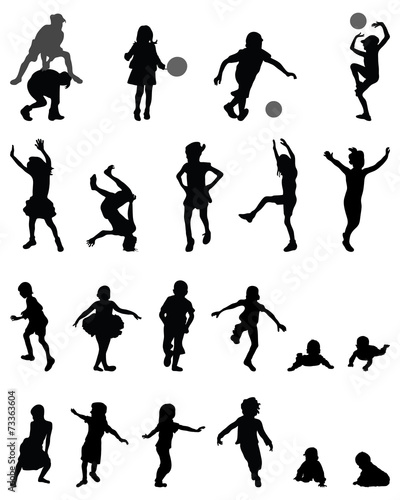 Black silhouettes of children playing, vector