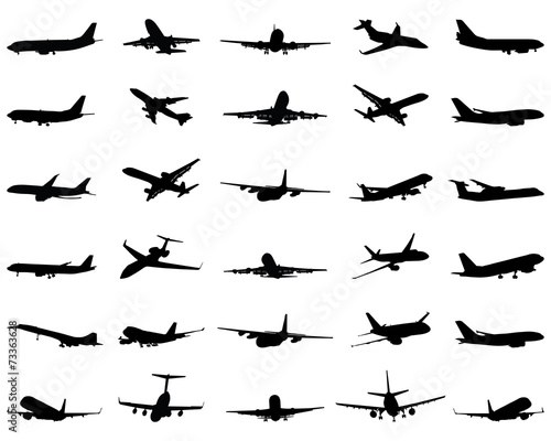 Different black silhouettes of airplane 2, vector photo