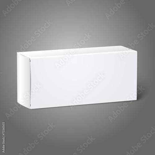 Realistic white blank paper package box. Isolated on grey