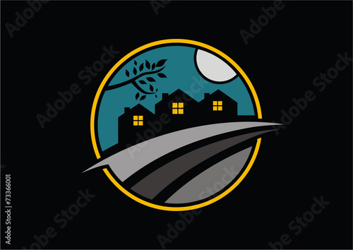 Circle village to night with moon logo vector