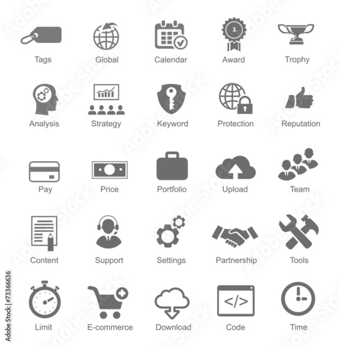 Set  silhouetted black and white SEO and internet icons for