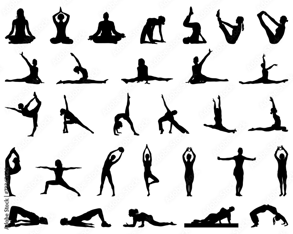 Silhouettes of yoga and fitness, vector