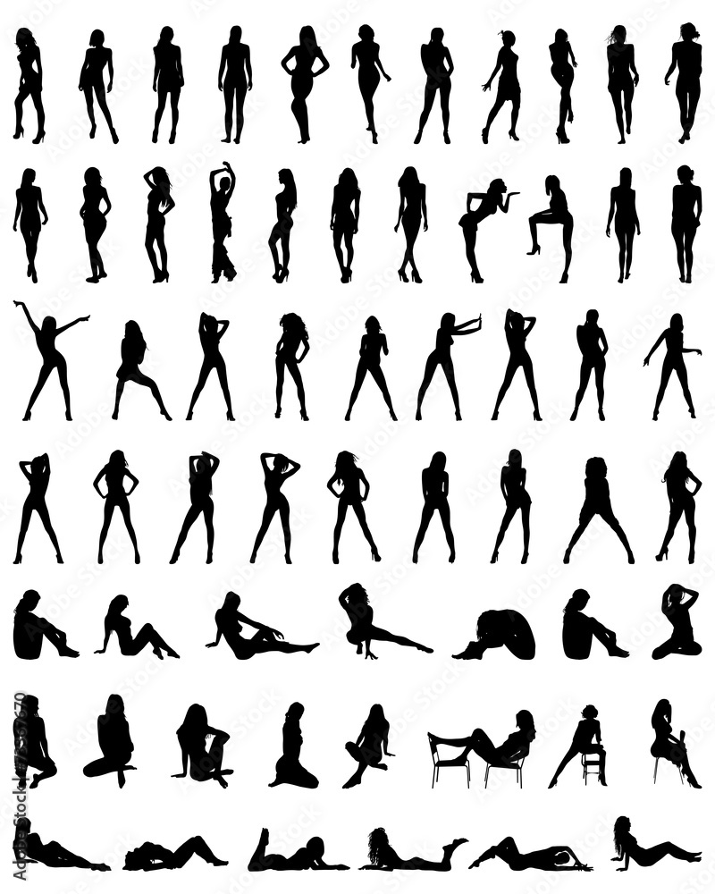 Naklejka premium Black silhouettes of beautiful and sexy girls, vector