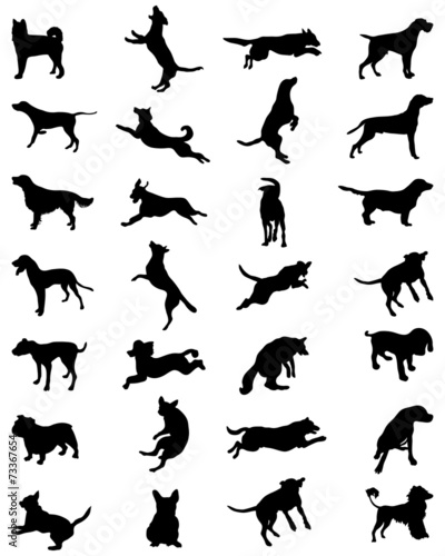 Different black silhouettes of dogs 2, vector