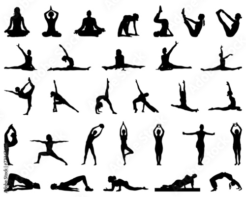 Silhouettes of yoga and fitness, vector