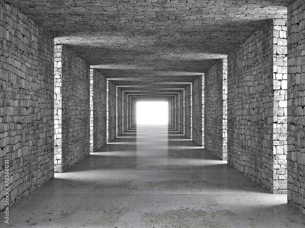 Fototapeta Kamienny tunel 3D z wpadającym światłem
