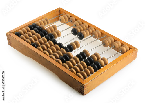 Tableau sur toile Old accounting wooden abacus isolated on white