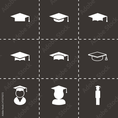 Vector black academic cap icon set