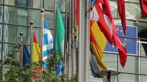 EU all flags European Parliament building headquarters Brussels