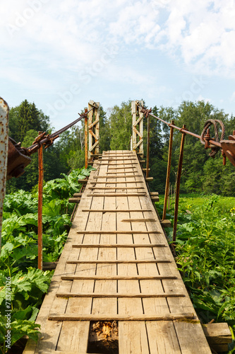 Pedestrian suspension bridge of steel