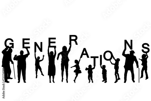 People silhouettes of different ages holding the letters of the