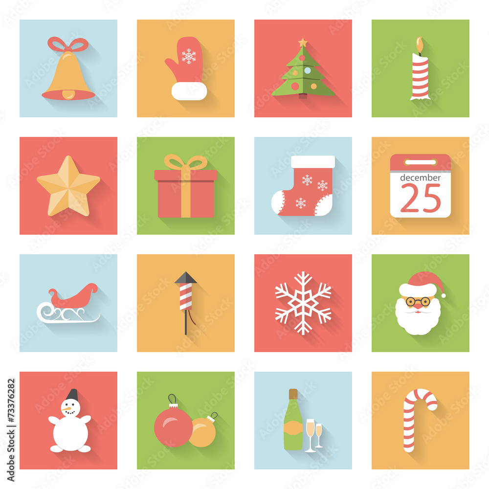 Christmas and New Year flat icons set with shadows Christmas and New Year flat icons set with shadows