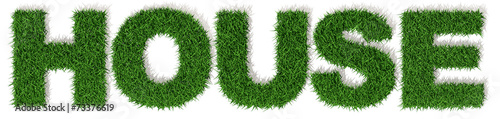 House casa parola verde erba, scritta isolata su sfondo bianco