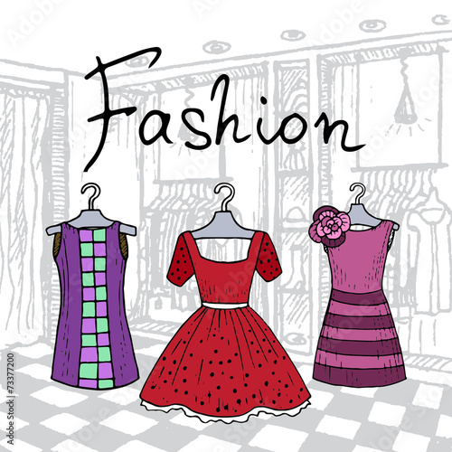 Vector illustration with hand drawn dresses