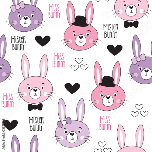mister and miss bunny pattern vector illustration