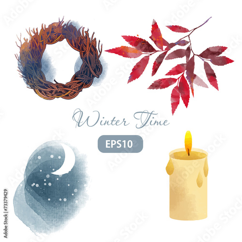 Set of christmas winter time wreath