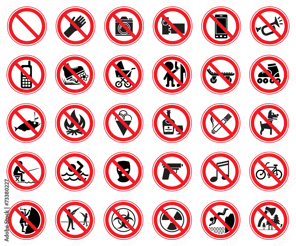 Set of prohibiting signs Set of prohibiting signs