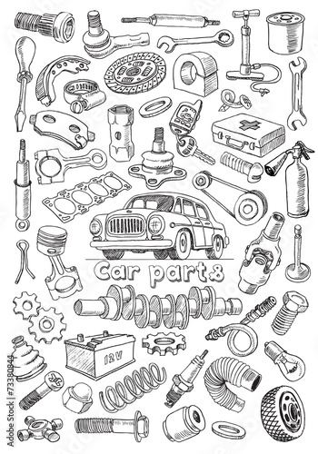 Car parts in freehand drawing style