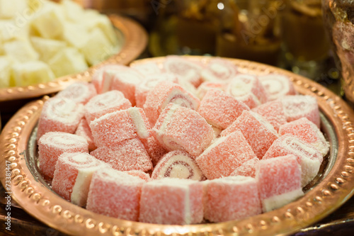 Variety of turkish delight and dried fruit