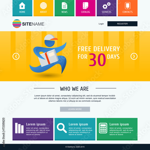 Corporate metro website template. Modern flat web design. Colorf