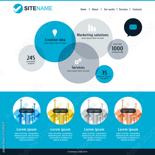 Corporate website template. Modern flat web design. Vector circl