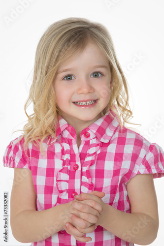 sly cute girl on white background