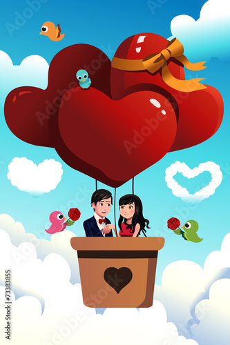 Couple riding a hot air balloon